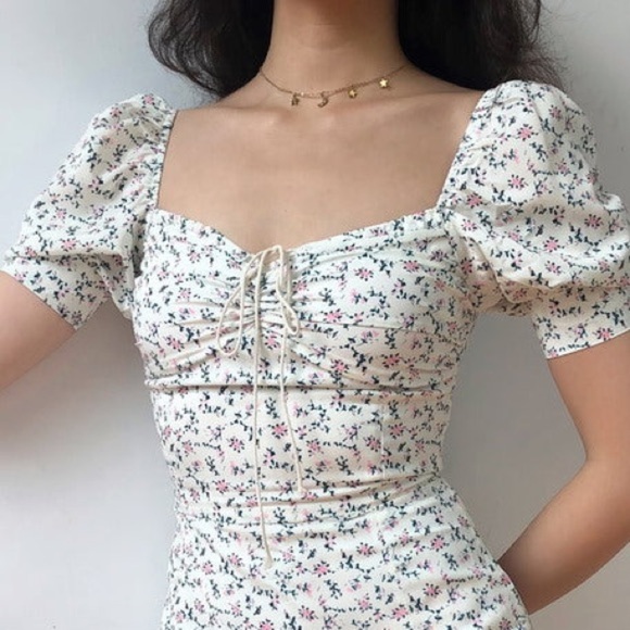 Pellucid | Pixie floral bustier top women xsmall chiffon puff sleeves sweetheart - Picture 7 of 7